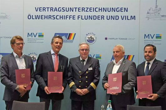 Vertragsunterzeichnung Ölwehrschiffe FLUNDER und VILM